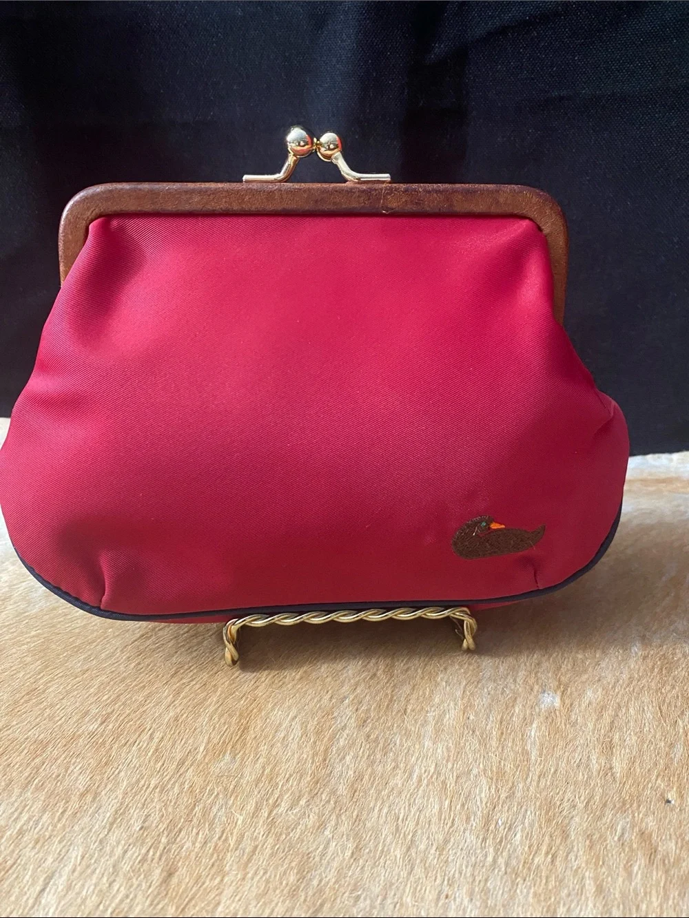 Dooney & Bourke Red Kiss-Lock Clutch with Wood Frame